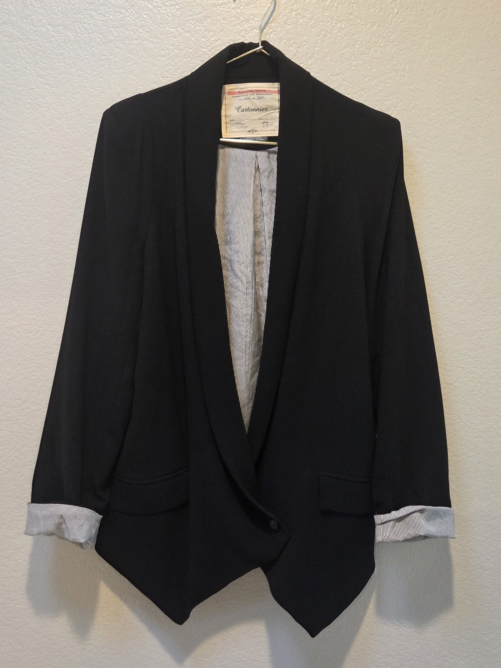 Cartonnier Anthropologie Black Blazer M Tuxedo Tailored Statement Cuffs